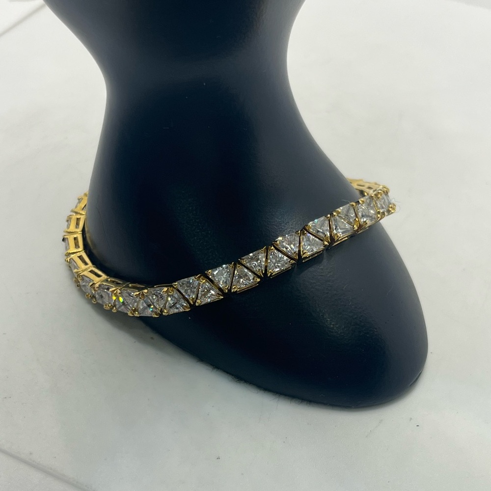 Trillion Cut gold over sterling silver CZ tennis bracelet Ross & Simons - Picture 7 of 16